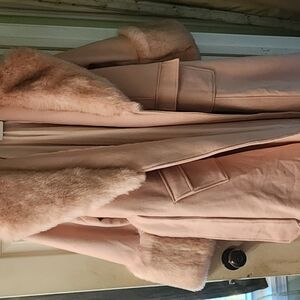 Selkie Pink Trench Coat with Faux Fur Trim